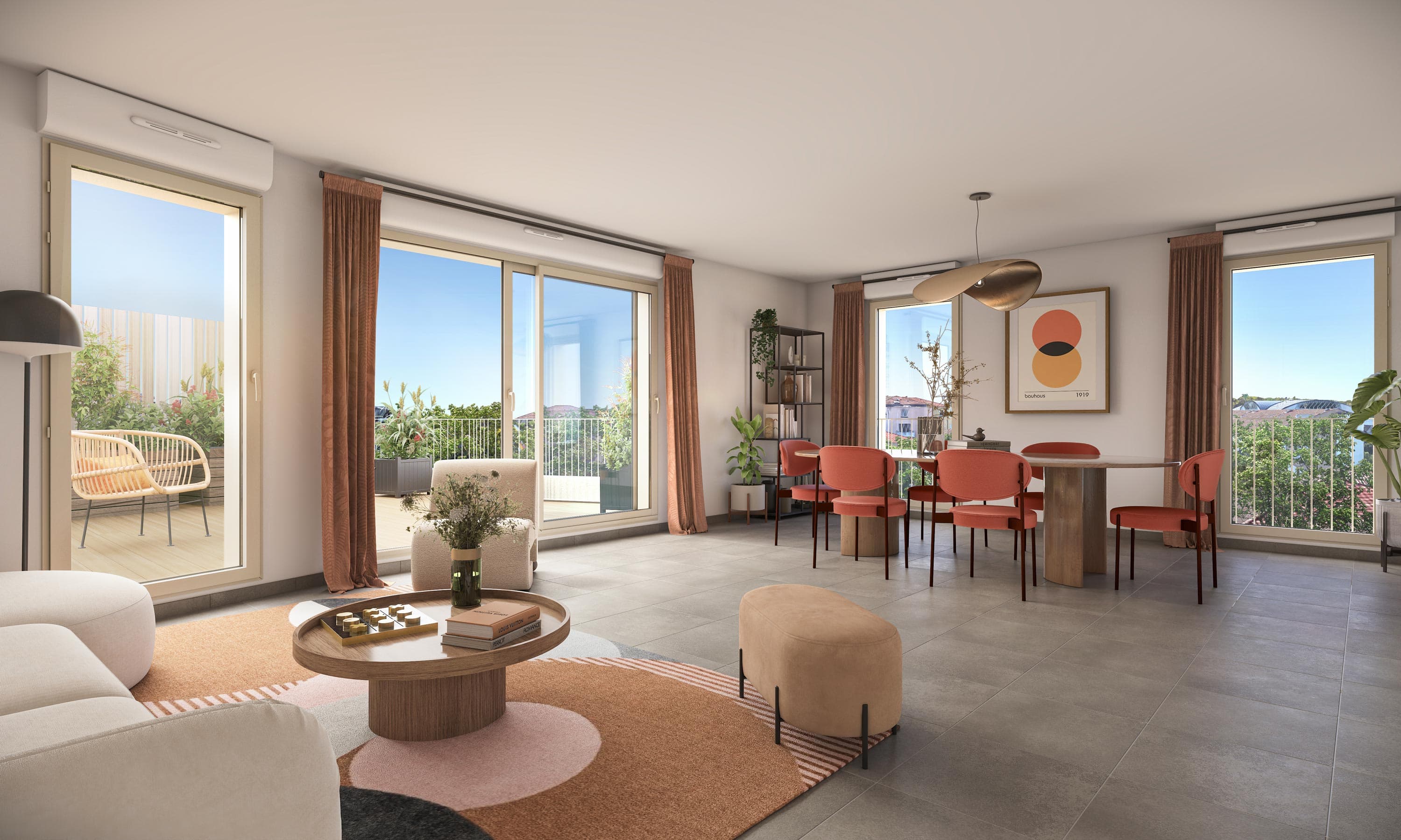 Intérieur d'un appartement T4 de L'Archipel — séjour lumineux