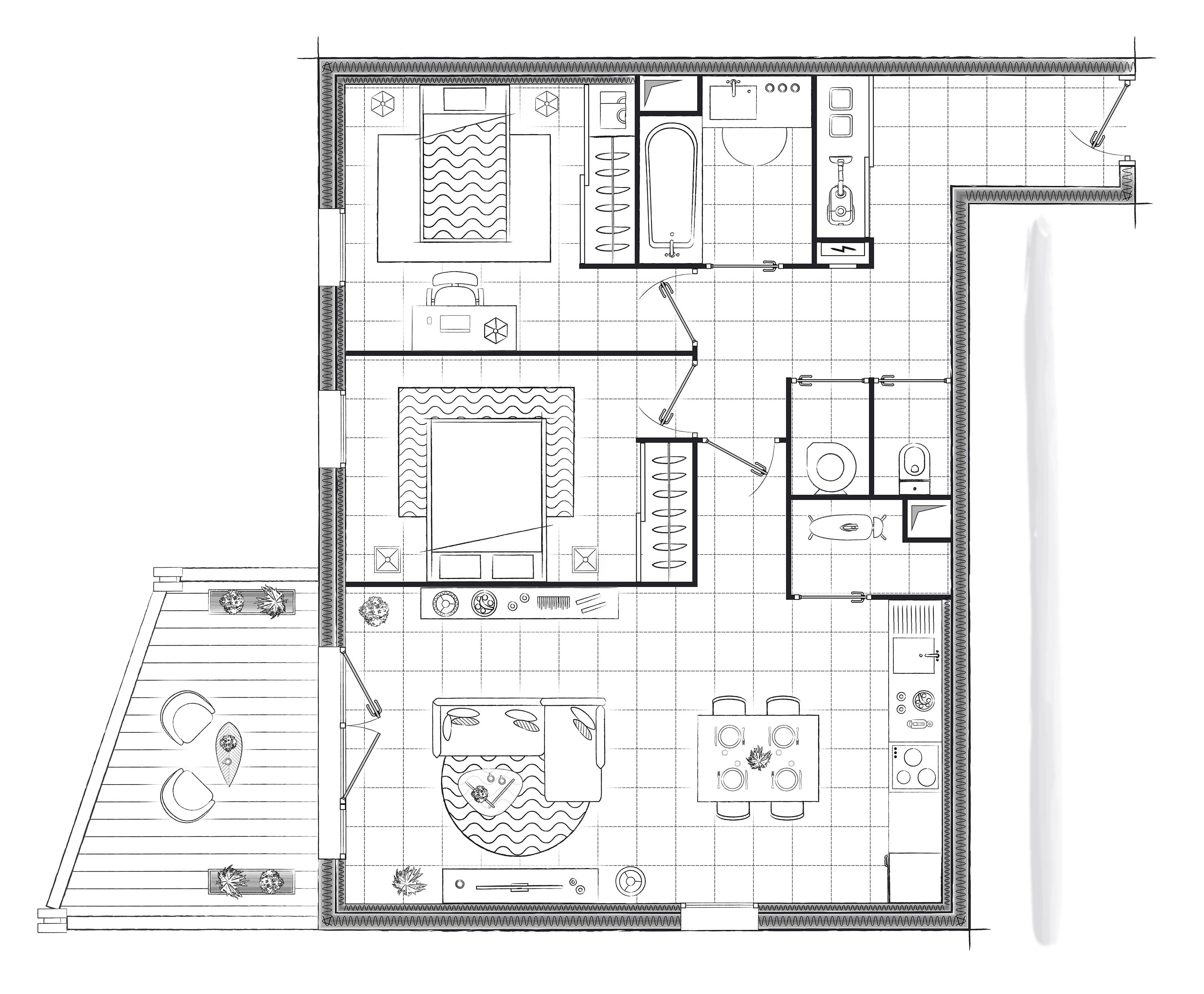 Vue d'un appartement T3 de L'Archipel